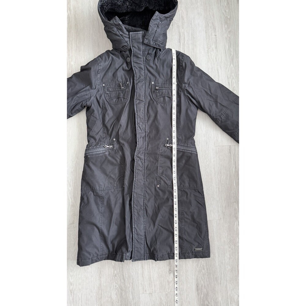 TNA Aritzia Parka Jacket Griffith Black Women M Sherpa Hood Slim Fit Mid-Length - Picture 13 of 16